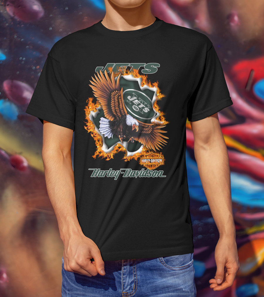 Harley Davidson New York Jets Eagle Flame Nfl 84 T-Shirt