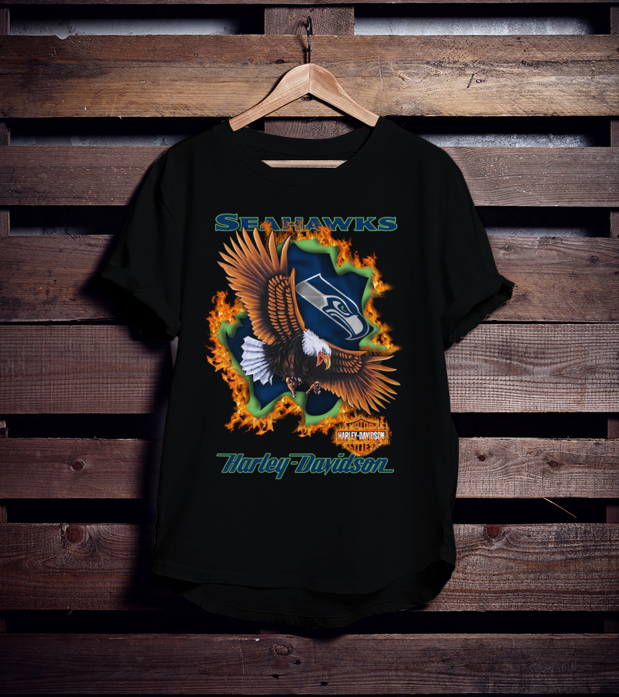 Seahawks Harley Davidson Nfl 84 Seattle Eagle Flame T-Shirt
