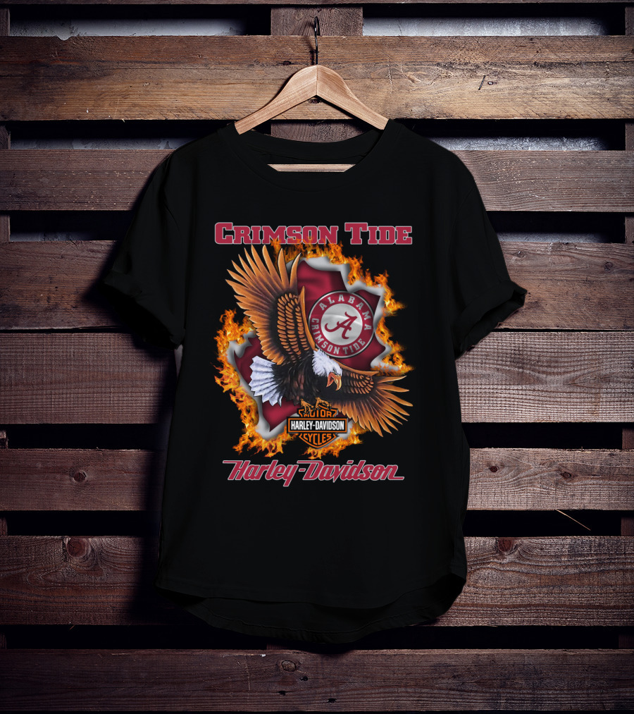 Crimson Tide Alabama Crimson Tide Harley Davidson Cycles Eagle Flame T-Shirt