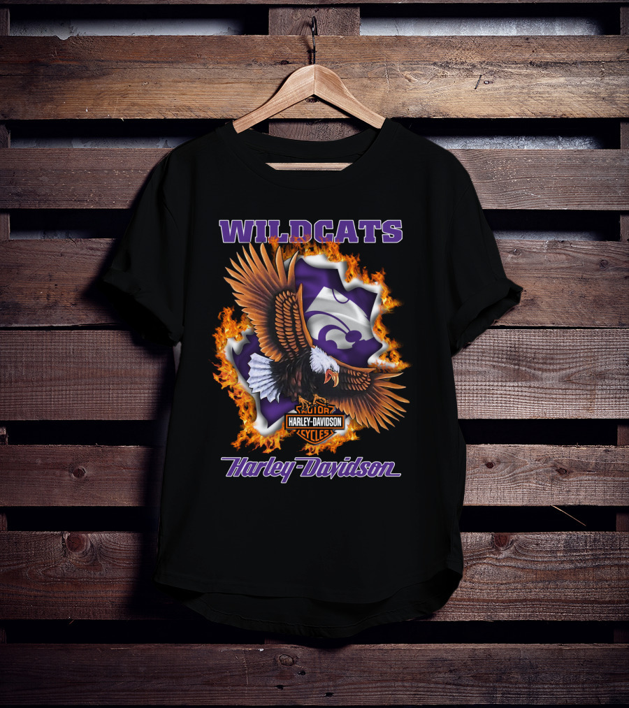 Wildcats Harley Davidson Kansas State Wildcat Logo With Eagle And Flames T-Shirt