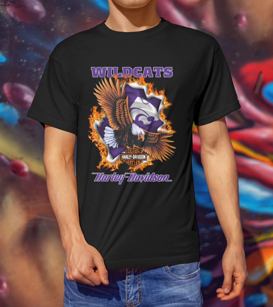 Wildcats Harley Davidson Kansas State Wildcat Logo With Eagle And Flames T-Shirt