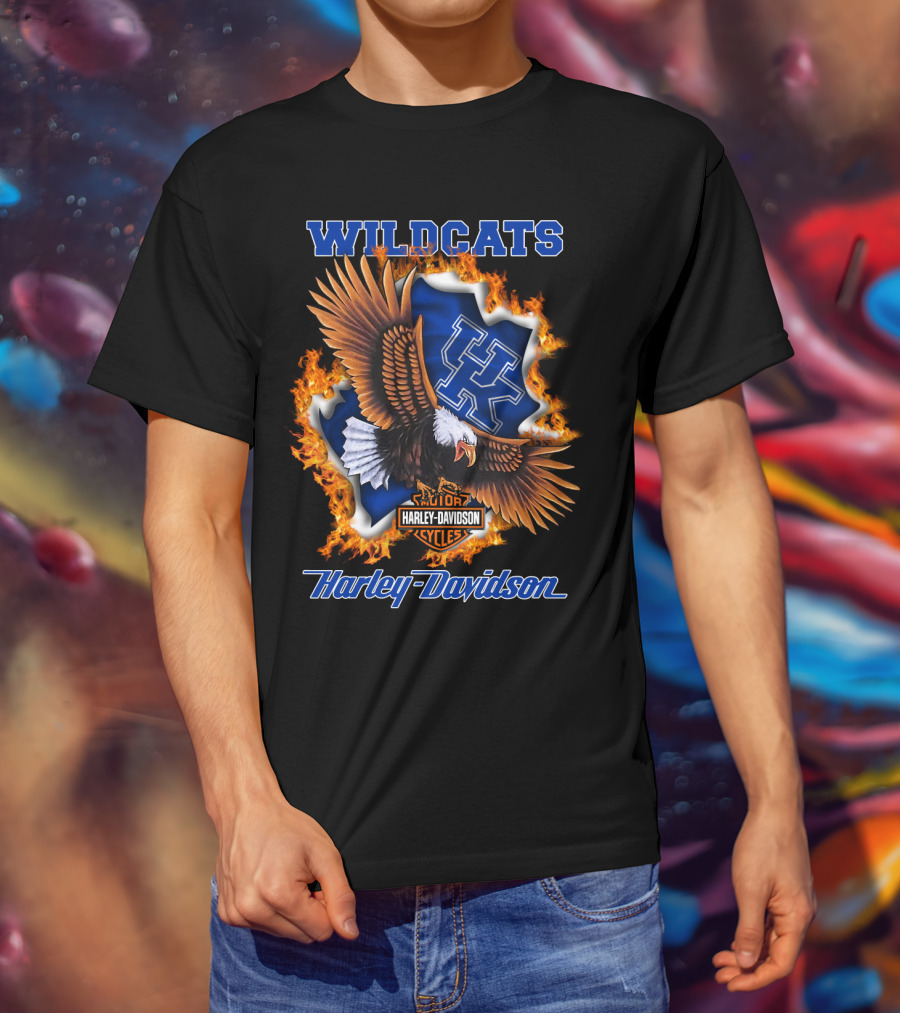 Kentucky Wildcats Harley Davidson Ncaa Eagle Flame T-Shirt