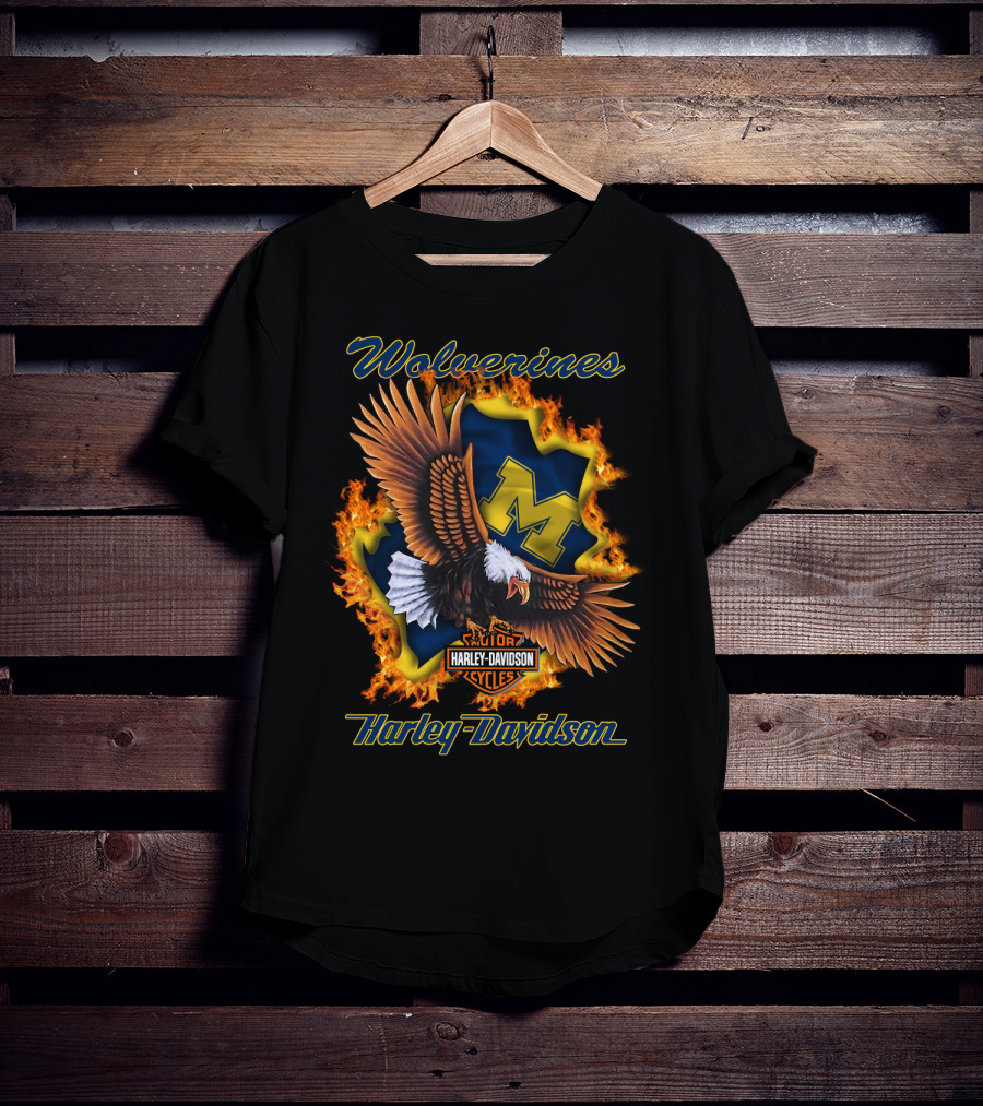Wolverines Harley Davidson Ncaa Michigan Wolverines Logo Flame Eagle T-Shirt