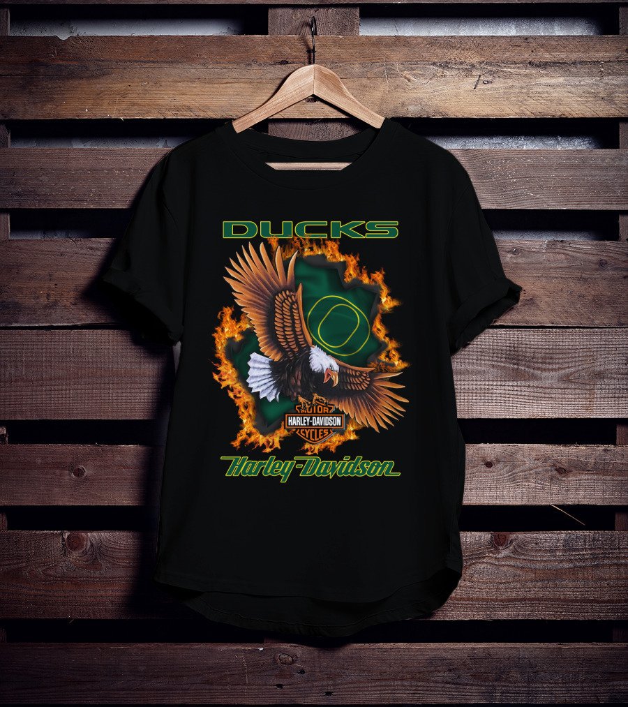 Harley Davidson Cycles Oregon Ducks Eagle Flames T-Shirt