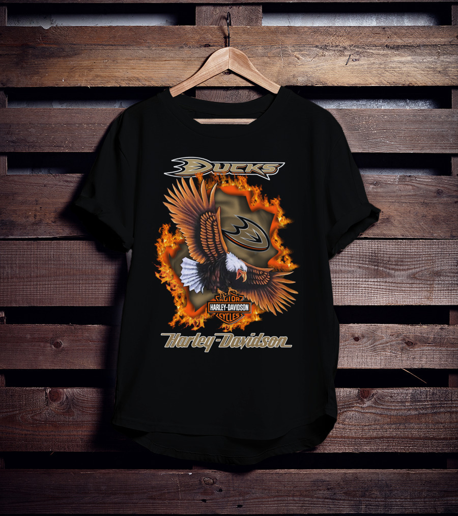 Anaheim Ducks Harley Davidson Cycles Eagle Flame T-Shirt
