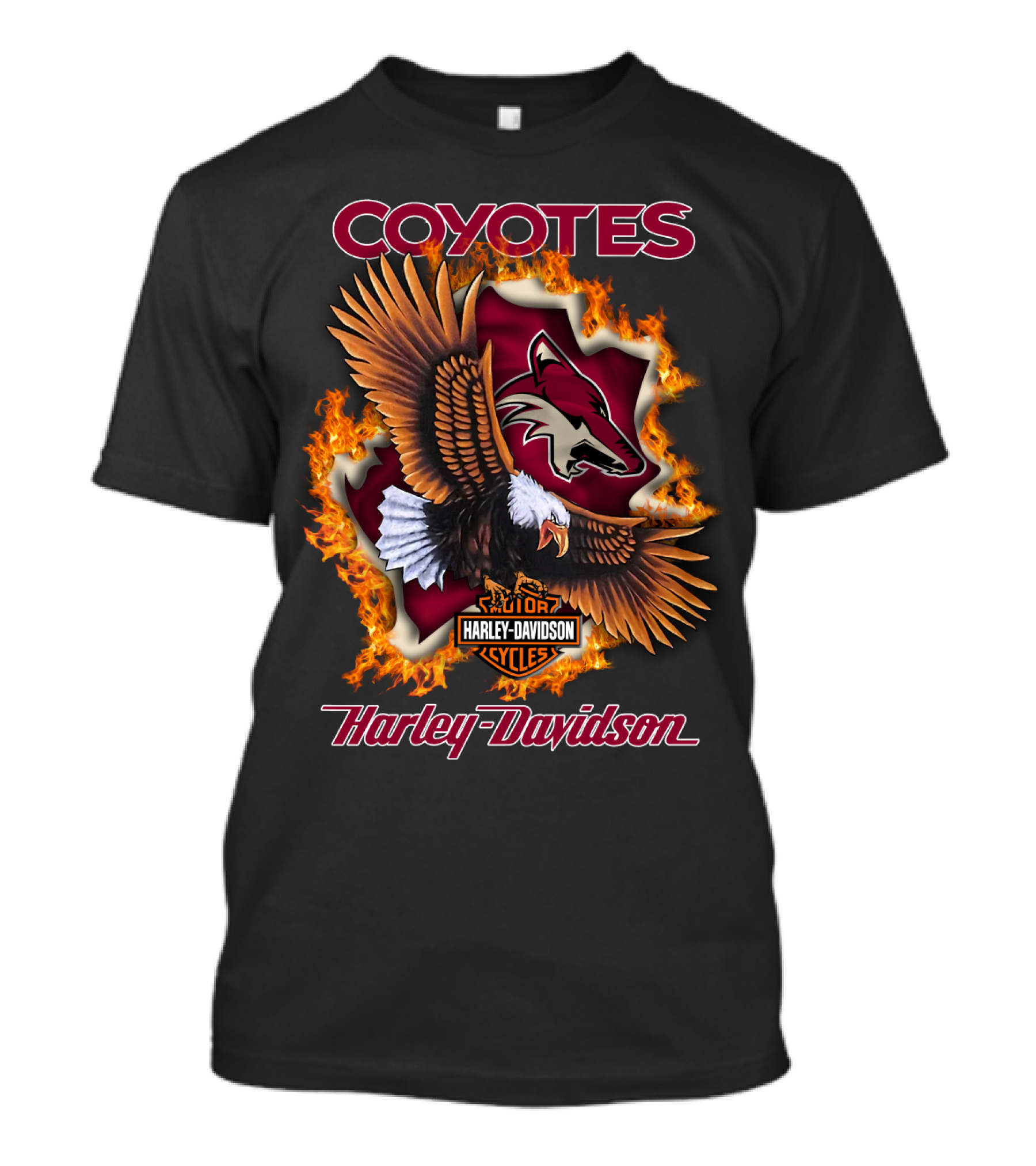 Harley Davidson Arizona Coyotes Nhl Logo Flames Eagle T-Shirt