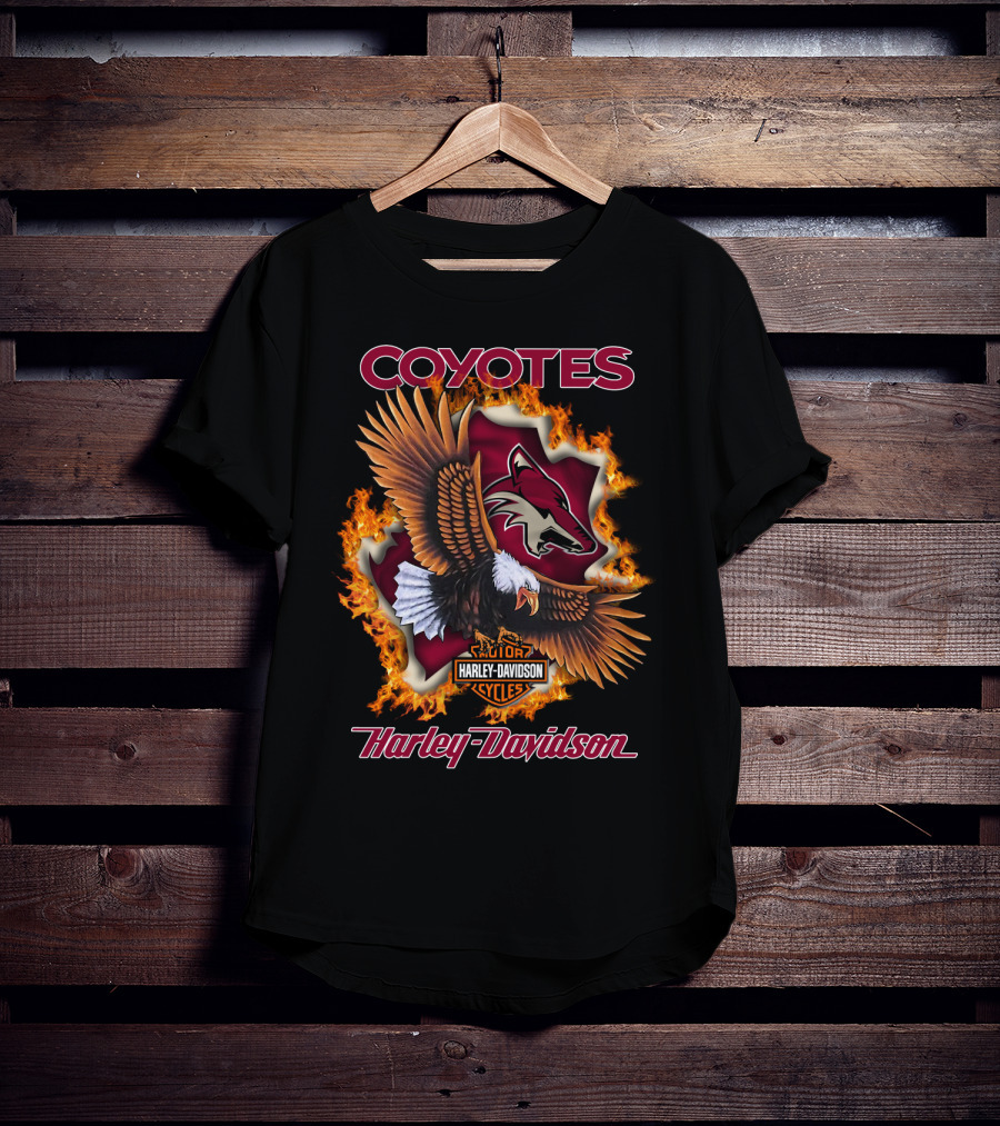 Harley Davidson Arizona Coyotes Nhl Logo Flames Eagle T-Shirt