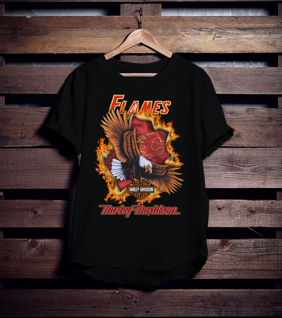 Harley Davidson Flames Nhl Calgary Flames Eagle T-Shirt
