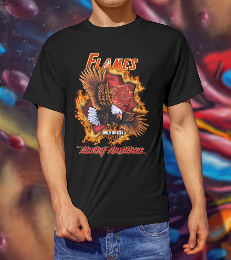 Harley Davidson Flames Nhl Calgary Flames Eagle T-Shirt