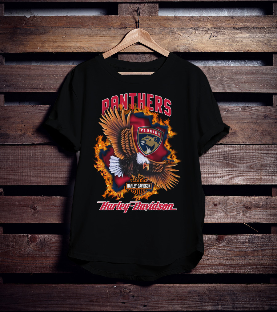 Florida Panthers Harley Davidson Cycles Flame Eagle T-Shirt