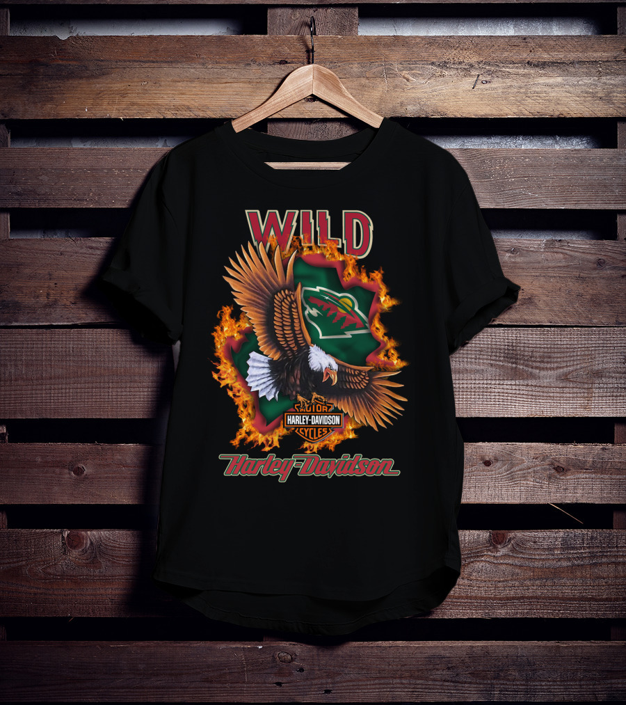 Harley Davidson Wild Minnesota Wild Nhl Eagle Flames T-Shirt