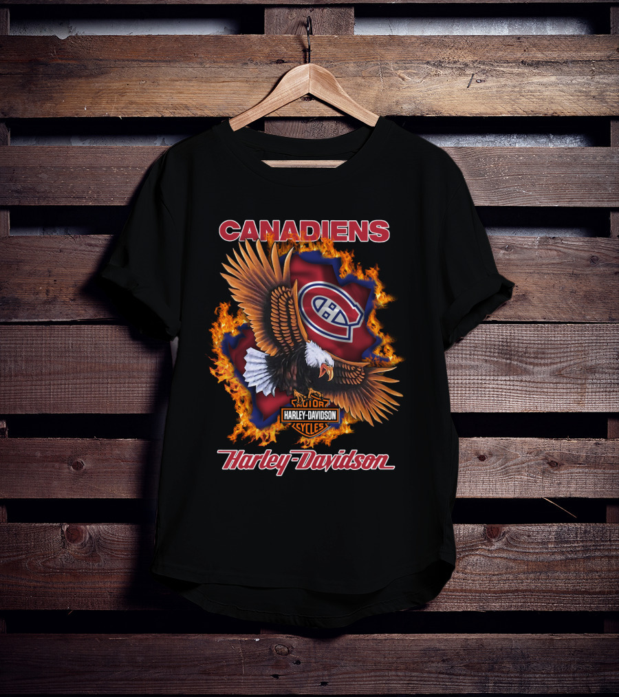 Montreal Canadiens Harley Davidson Nhl Eagle Flame T-Shirt