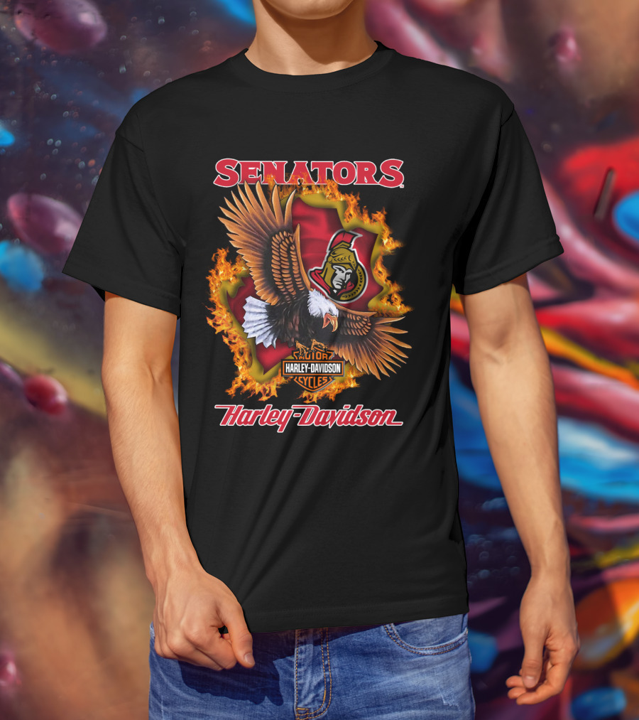 Senators Ottawa Harley Davidson Cycles Eagle Flame Nhl 1204 T-Shirt