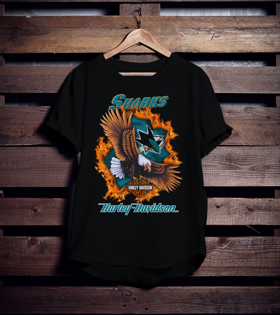 San Jose Sharks Harley Davidson Cycles Eagle Flame T-Shirt