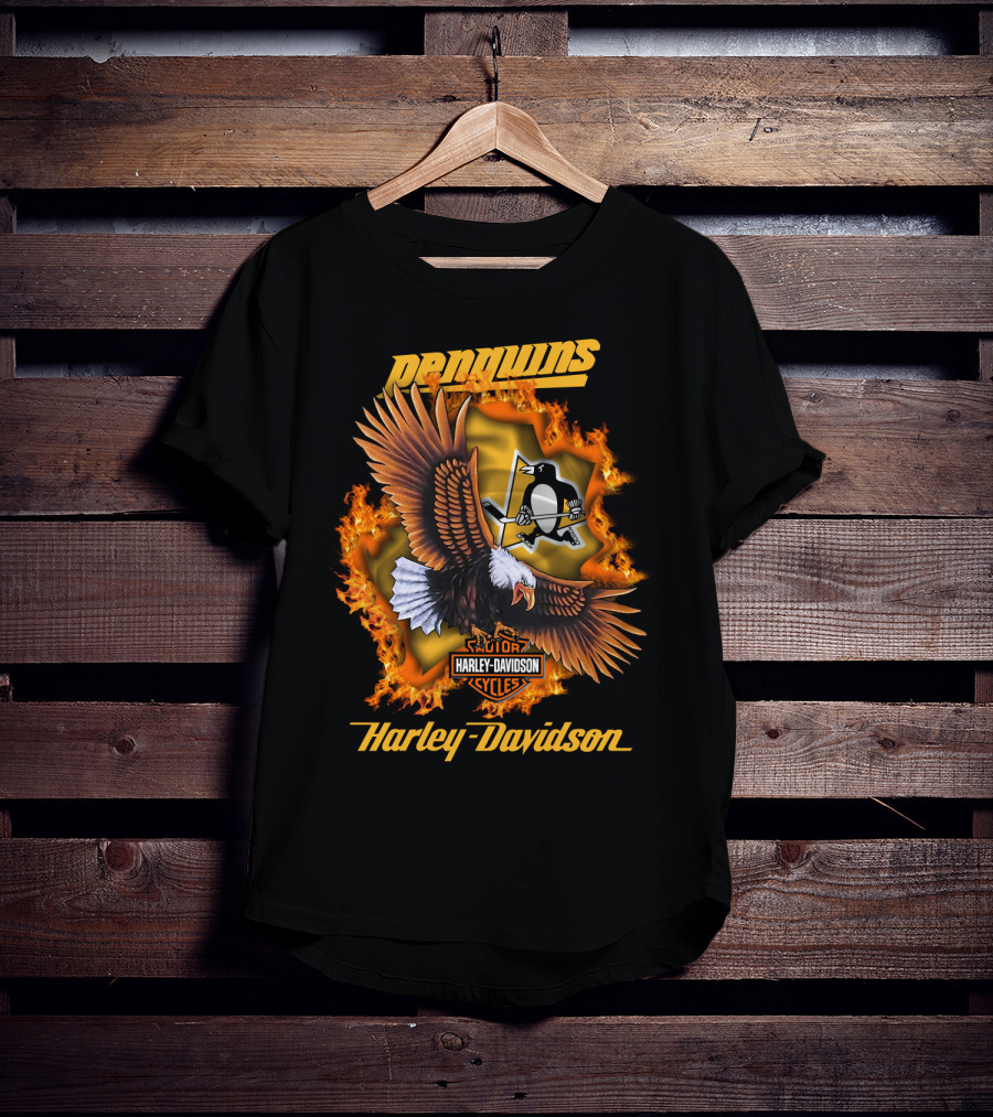 Harley Davidson Pittsburgh Penguins Nhl Eagles Flames T-Shirt