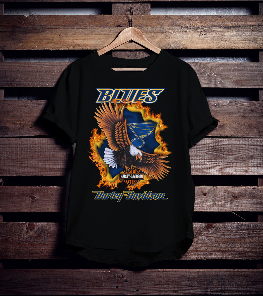 St Louis Blues Harley Davidson Cycles Nhl Eagle Blaze T-Shirt