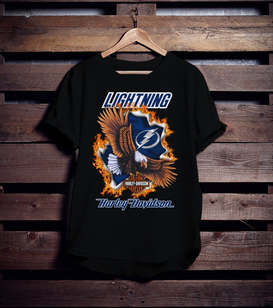 Lightning Tampa Bay Harley Davidson Cycles Eagle Flames T-Shirt