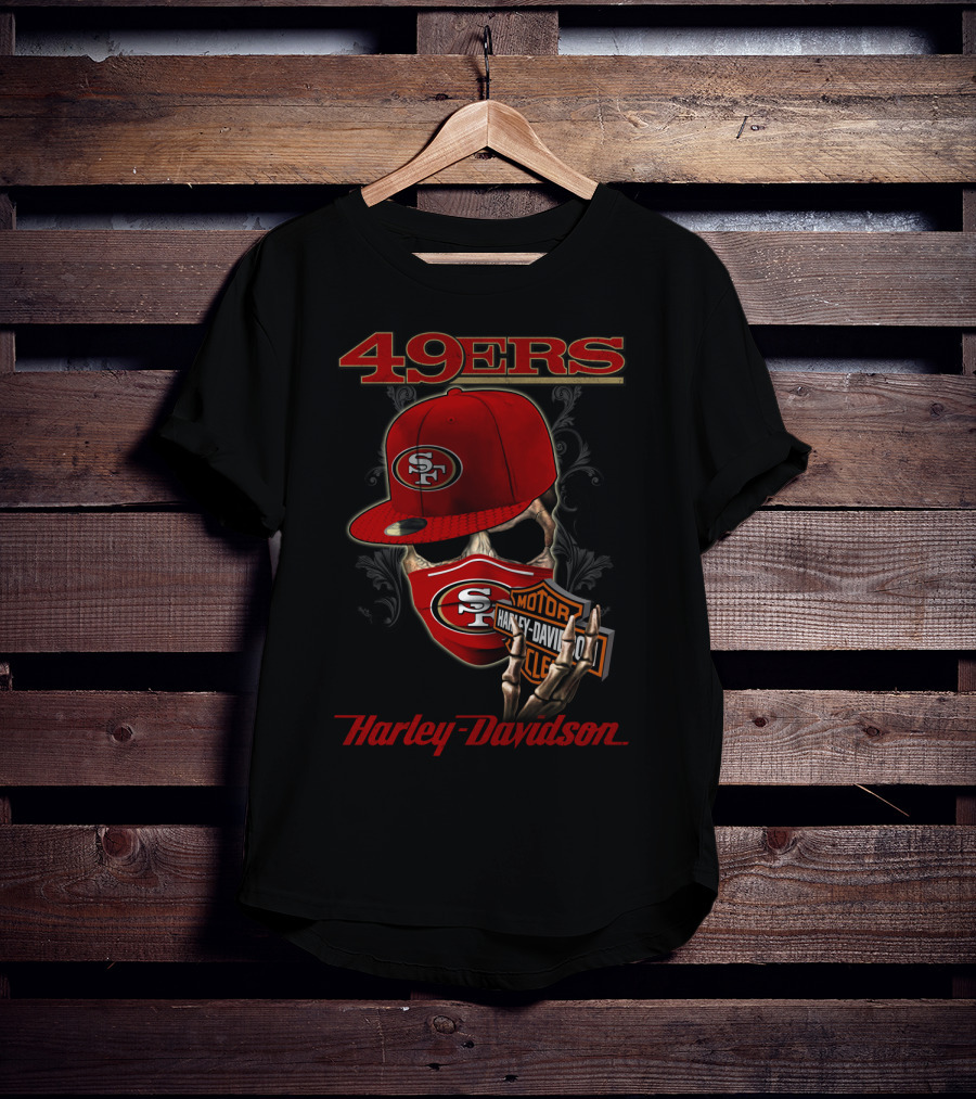 49ers San Francisco Nfl Harley Davidson Motorcycle Skeleton T-Shirt