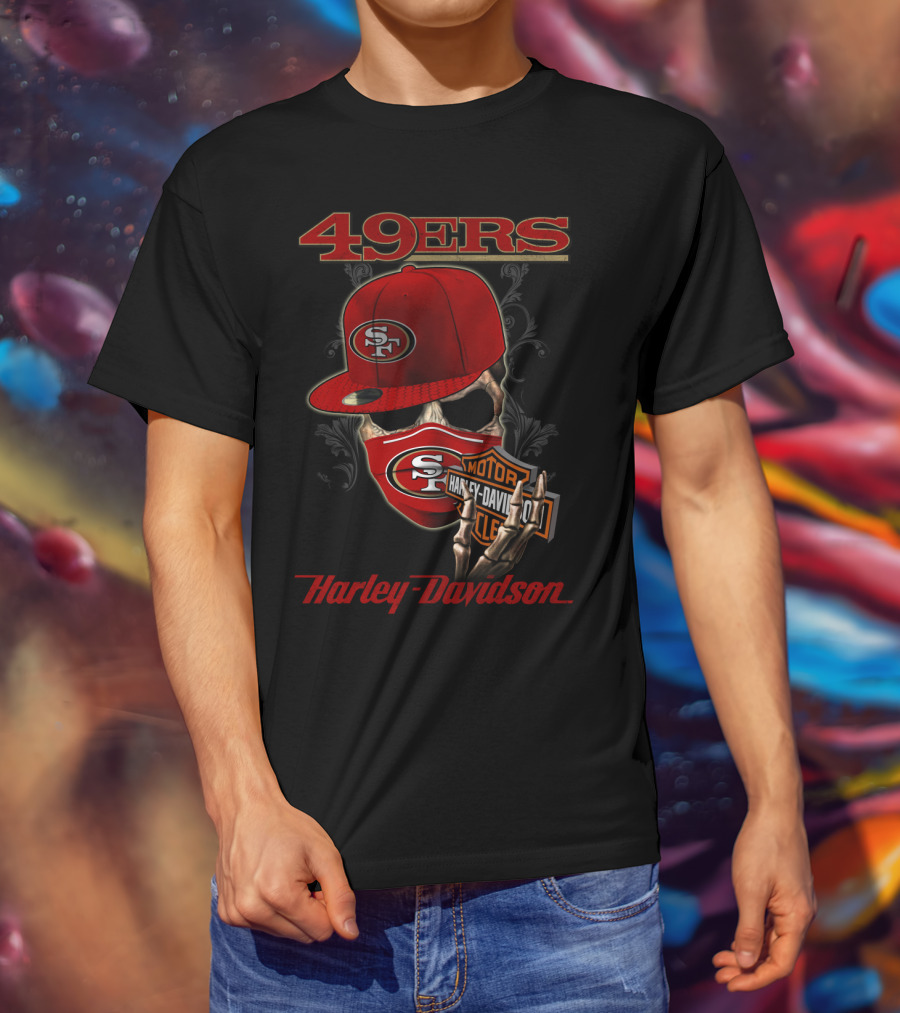 49ers San Francisco Nfl Harley Davidson Motorcycle Skeleton T-Shirt