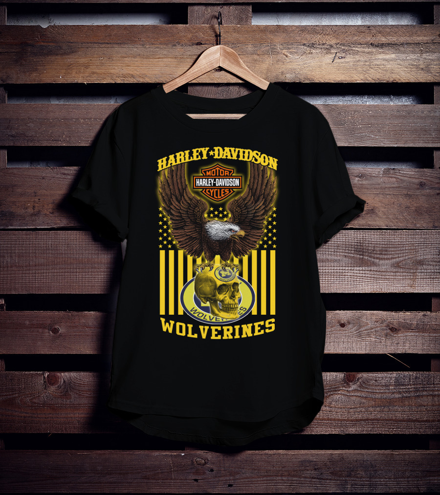Harley Davidson Michigan Wolverines Eagle Skull T-Shirt