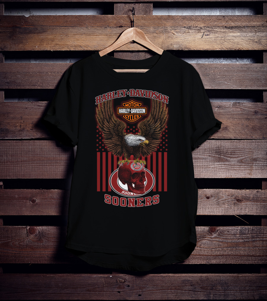 Harley Davidson Motor Cycles Eagle Skull Oklahoma Sooners T-Shirt