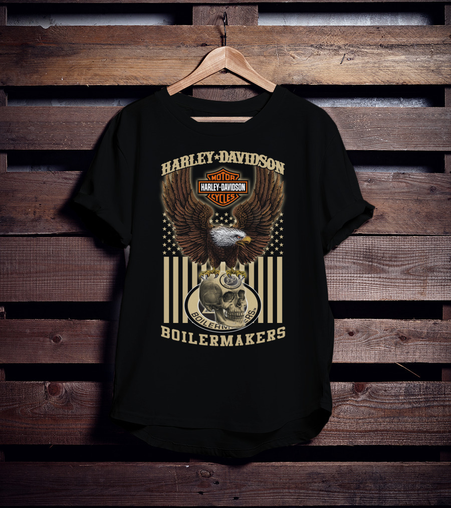 Harley Davidson Motor Cycles Boilermakers Eagle Skull Stars And Stripes T-Shirt