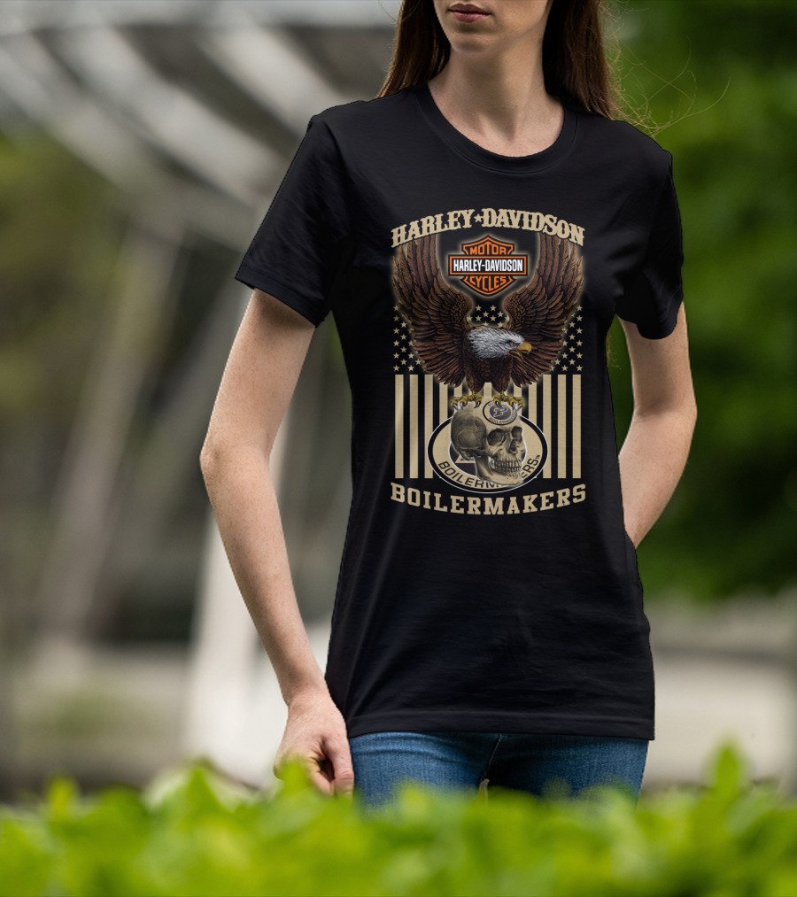 Harley Davidson Motor Cycles Boilermakers Eagle Skull Stars And Stripes T-Shirt