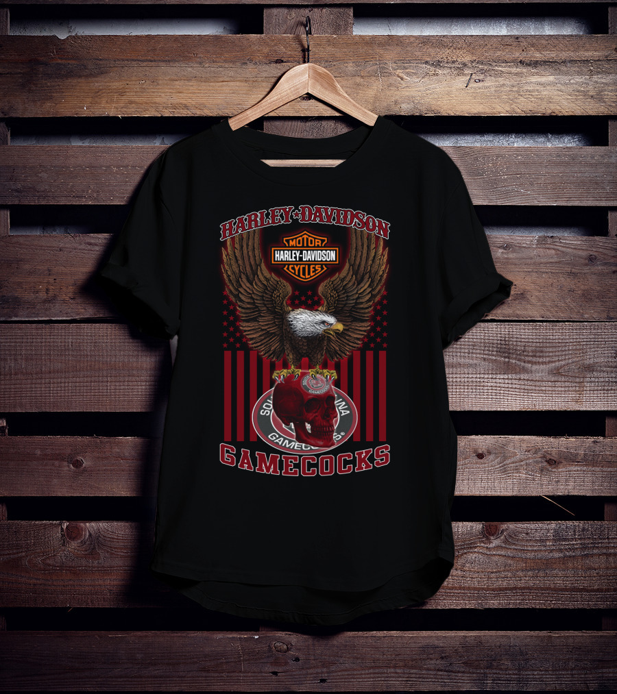 Harley Davidson Motor Cycles South Carolina Gamecocks Eagle And Skull T-Shirt