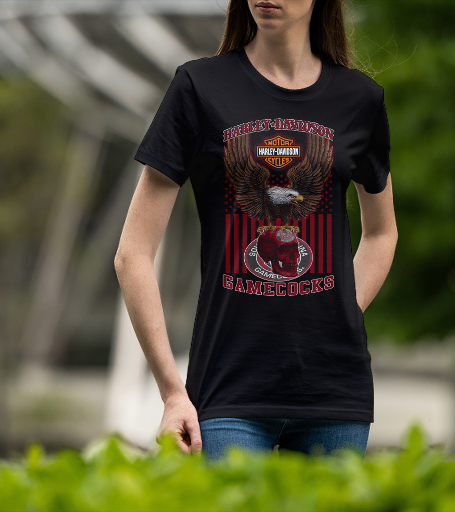 Harley Davidson Motor Cycles South Carolina Gamecocks Eagle And Skull T-Shirt