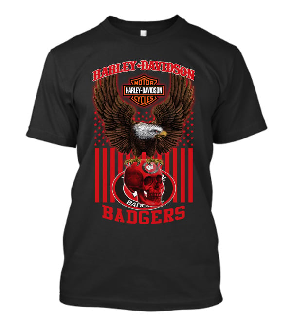 Harley Davidson Motor Cycles Wisconsin Badgers Eagle Skull 04.21 T-Shirt
