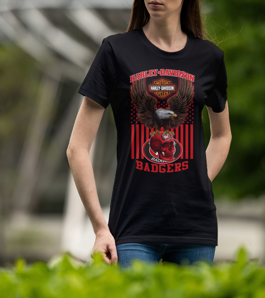 Harley Davidson Motor Cycles Wisconsin Badgers Eagle Skull 04.21 T-Shirt