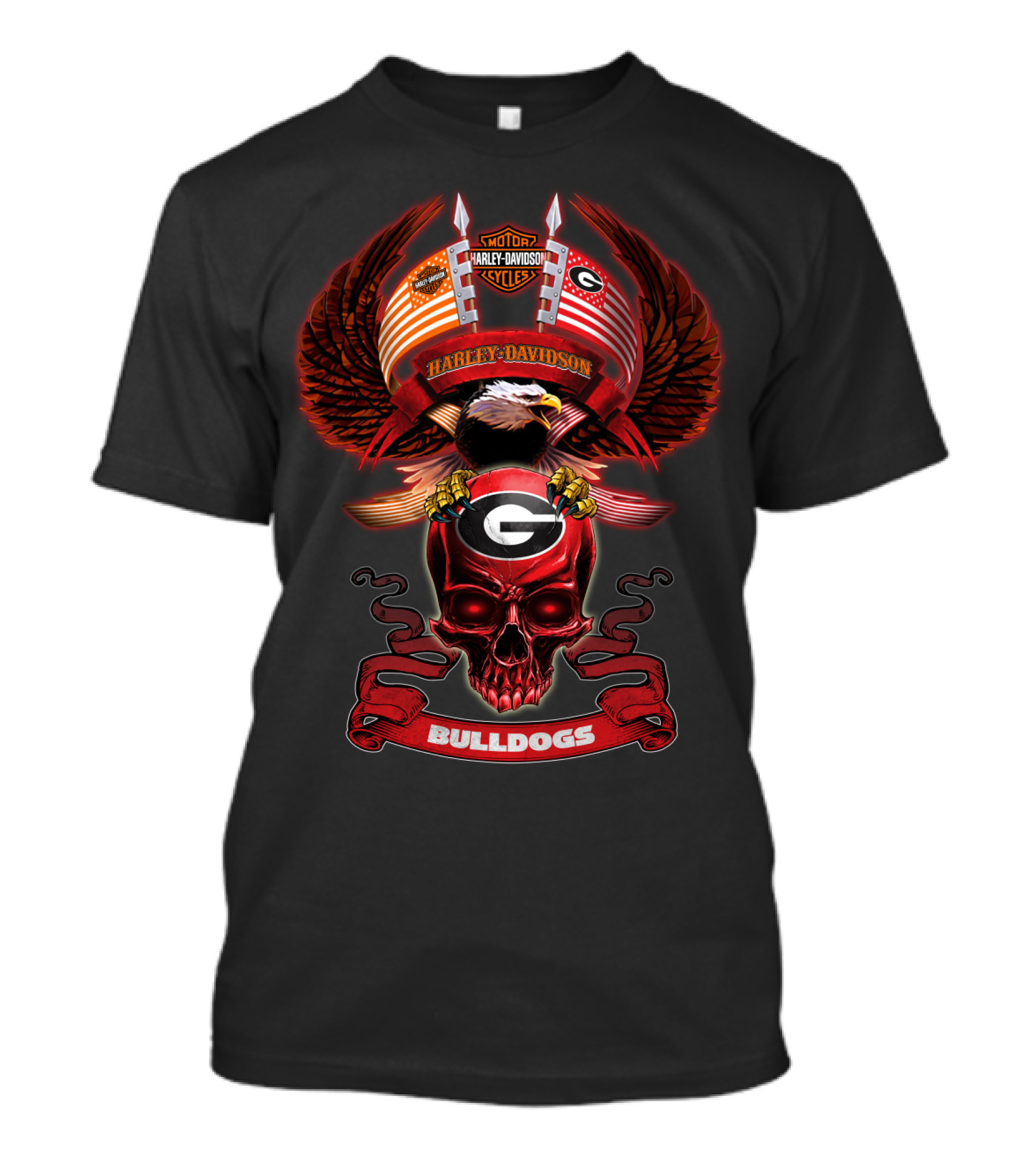 Harley Davidson Motor Cycles Georgia Bulldogs G Skull And Eagle T-Shirt