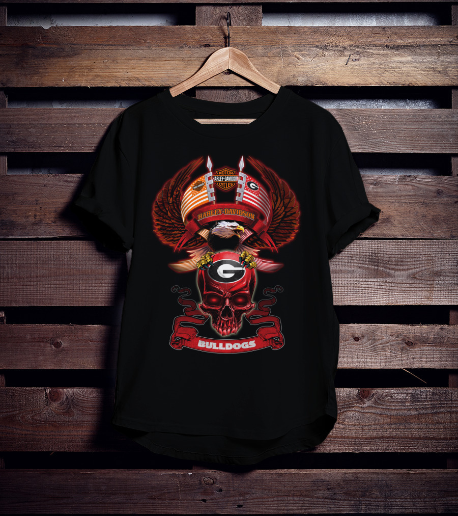 Harley Davidson Motor Cycles Georgia Bulldogs G Skull And Eagle T-Shirt