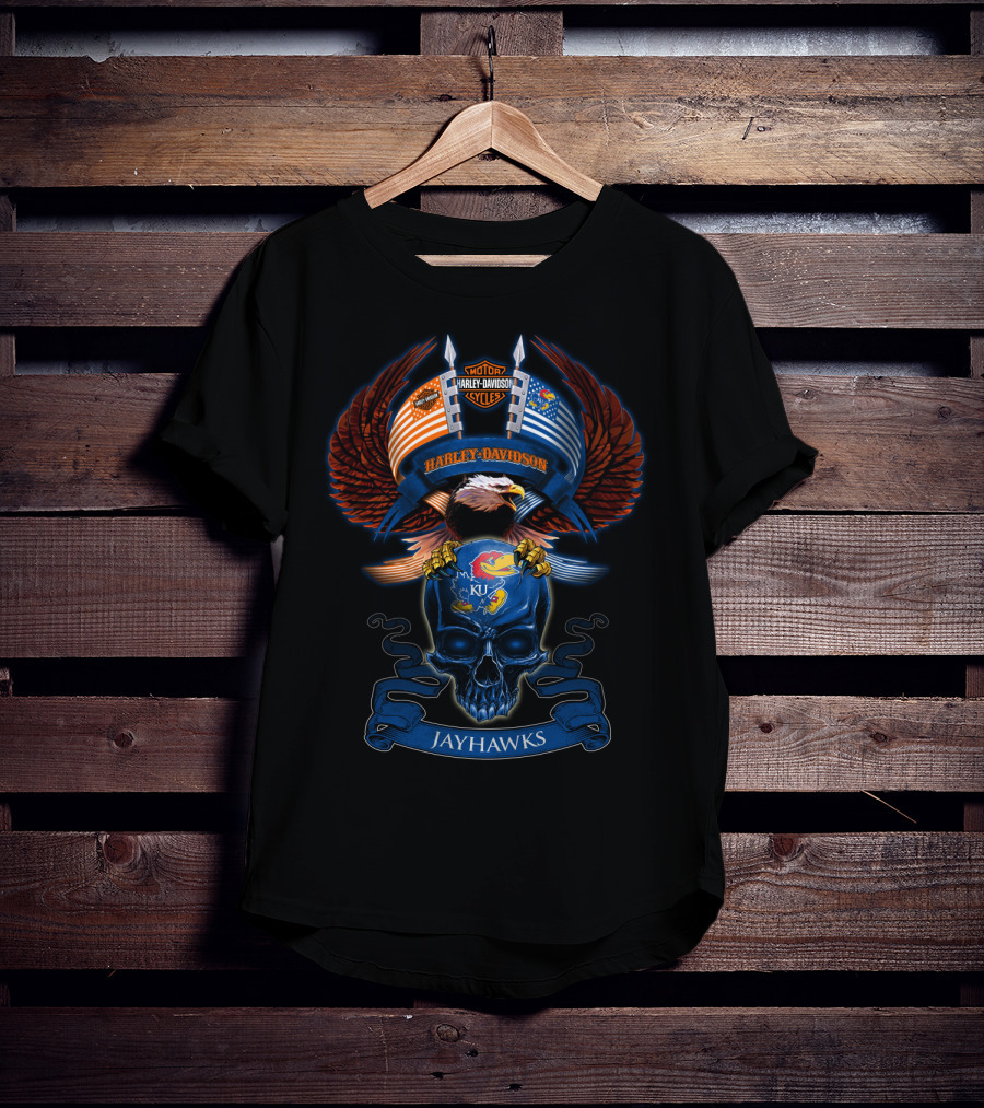 Harley Davidson Jayhawks Ku Eagle Skull T-Shirt