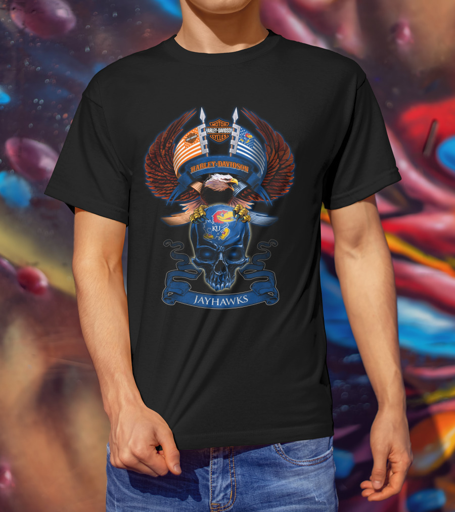 Harley Davidson Jayhawks Ku Eagle Skull T-Shirt