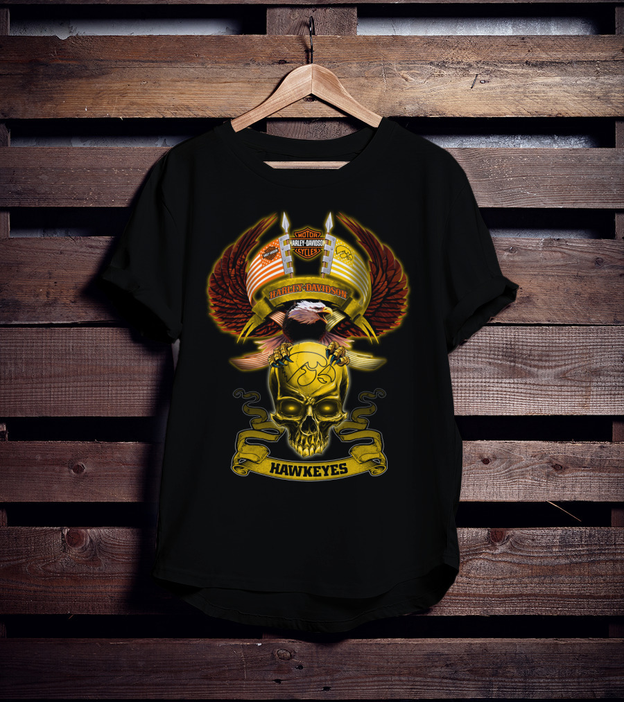 Harley Davidson Motorcycles Iowa Hawkeyes Eagle Skull T-Shirt