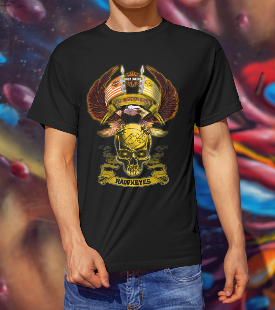 Harley Davidson Motorcycles Iowa Hawkeyes Eagle Skull T-Shirt