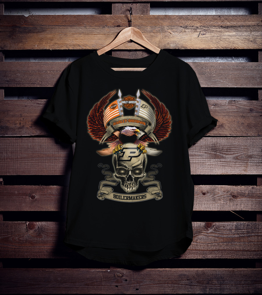 Motor Harley Davidson Purdue Boilermakers Eagle Skull T-Shirt
