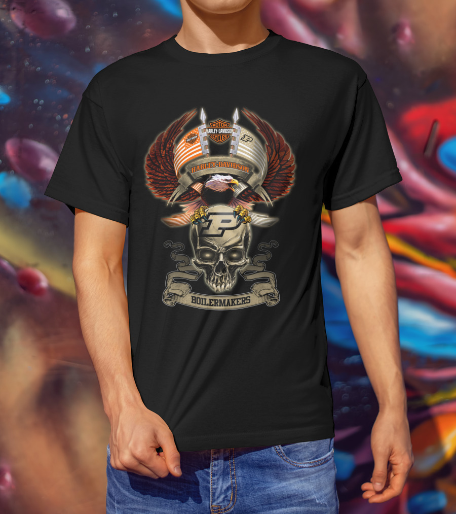 Motor Harley Davidson Purdue Boilermakers Eagle Skull T-Shirt