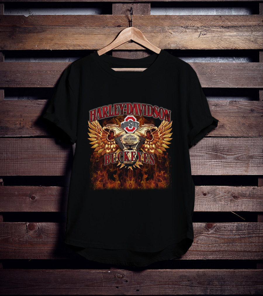 Harley Davidson Ohio State Buckeyes Ncaa612 Flaming Wings T-Shirt