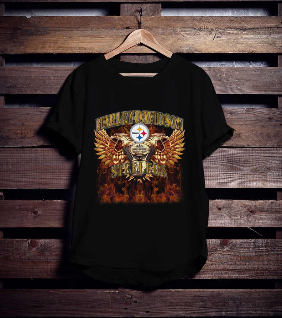 Harley Davidson Pittsburgh Steelers Steel Wings And Flames T-Shirt