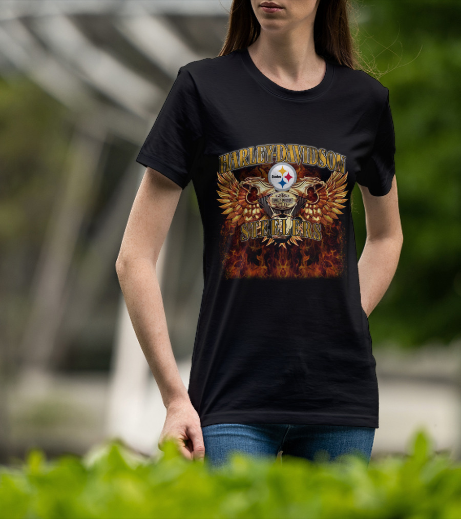 Harley Davidson Pittsburgh Steelers Steel Wings And Flames T-Shirt