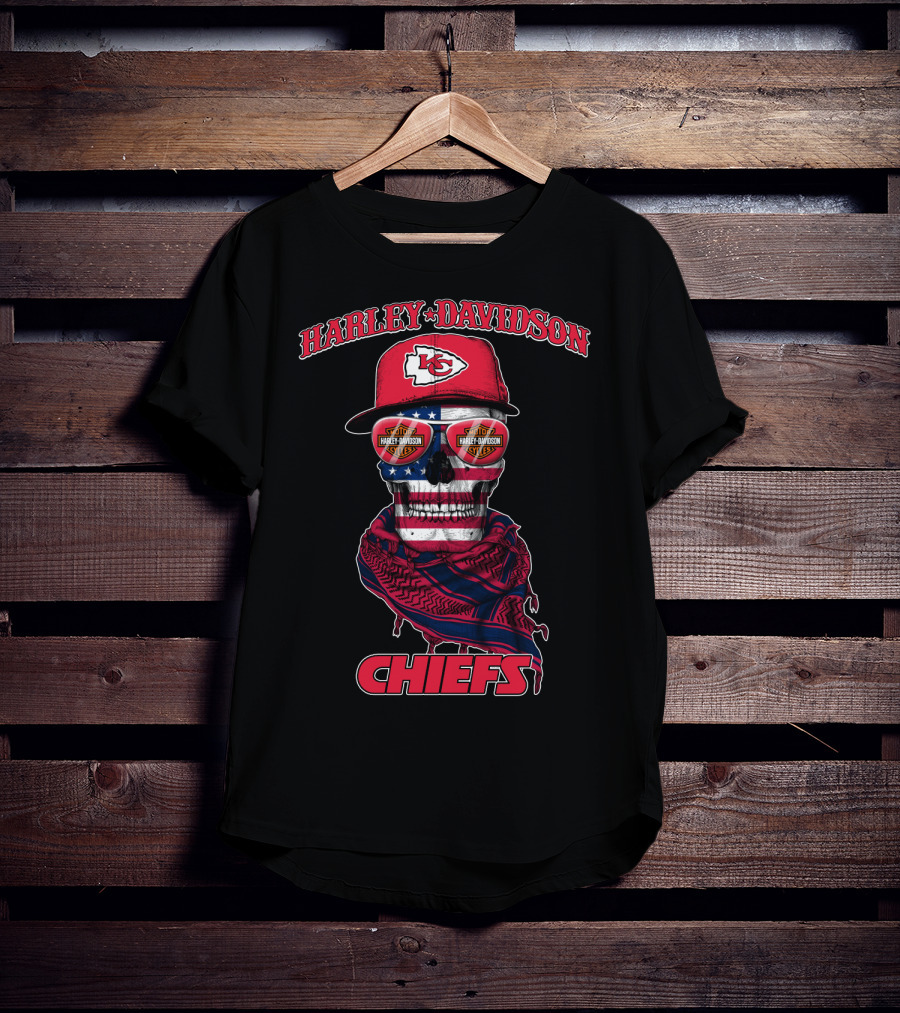 Harley Davidson Kansas City Chiefs Skull Usa Flag Bandana T-Shirt