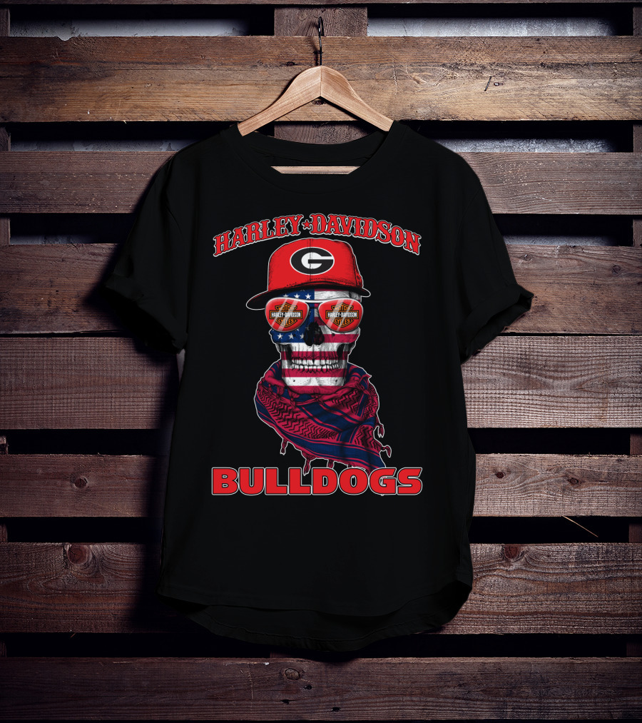Harley Davidson Georgia Bulldogs Usa Flag Skull T-Shirt