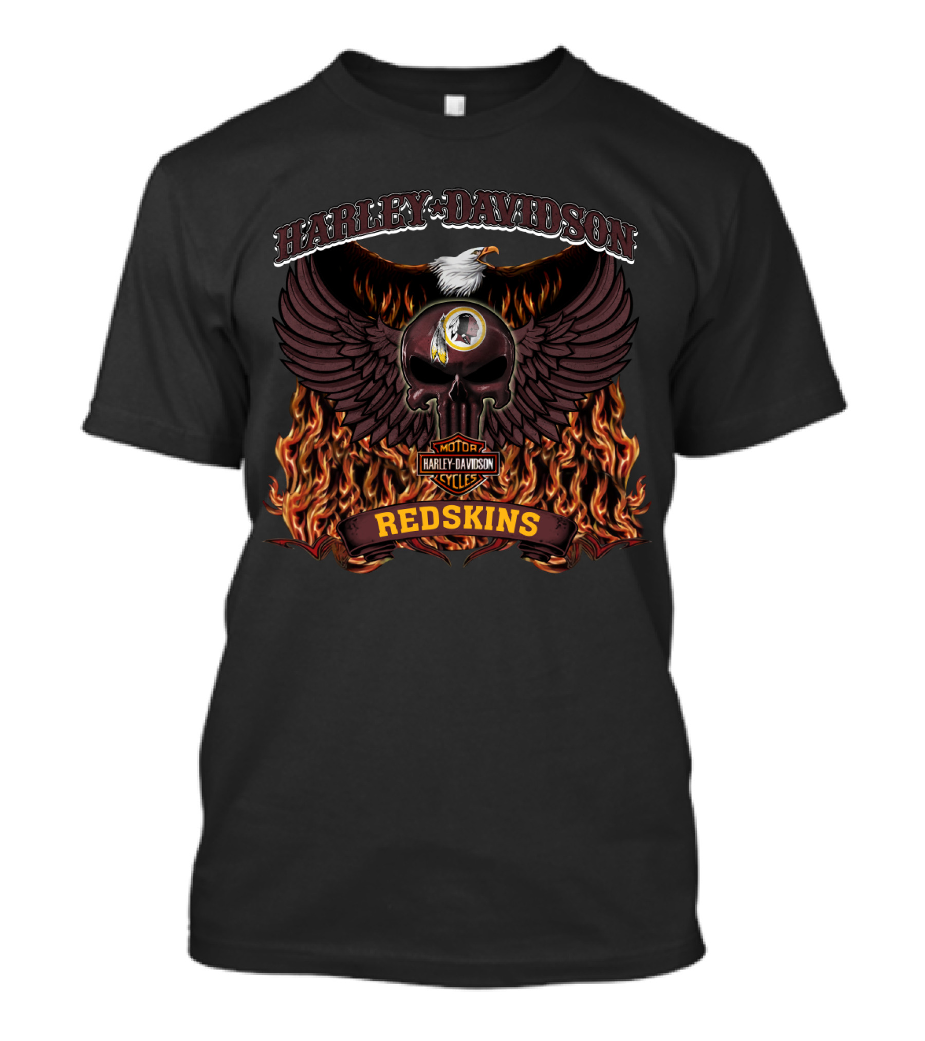 Harley Davidson Motor Cycles Redskins Winged Skull T-Shirt
