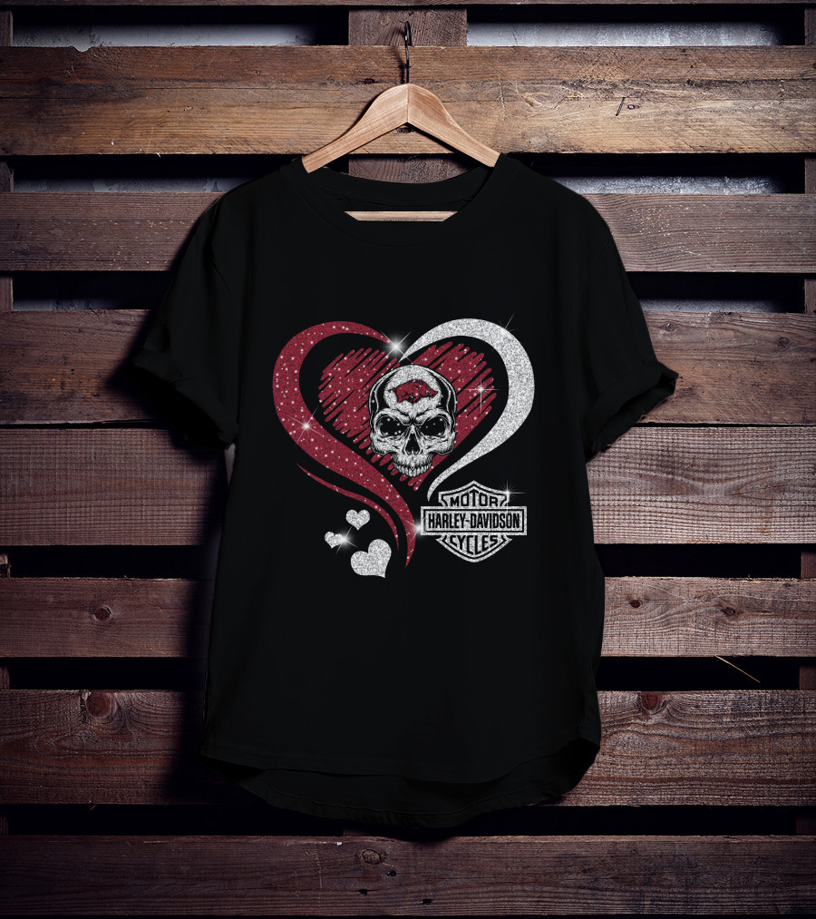 Ncaa Arkansas Razorbacks Harley Davidson Skull Heart T-Shirt