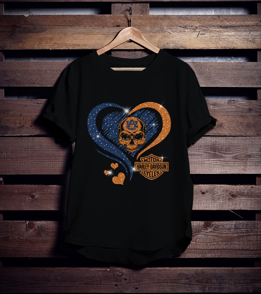 Auburn Tigers Skull Heart Harley Davidson Motor Cycles T-Shirt