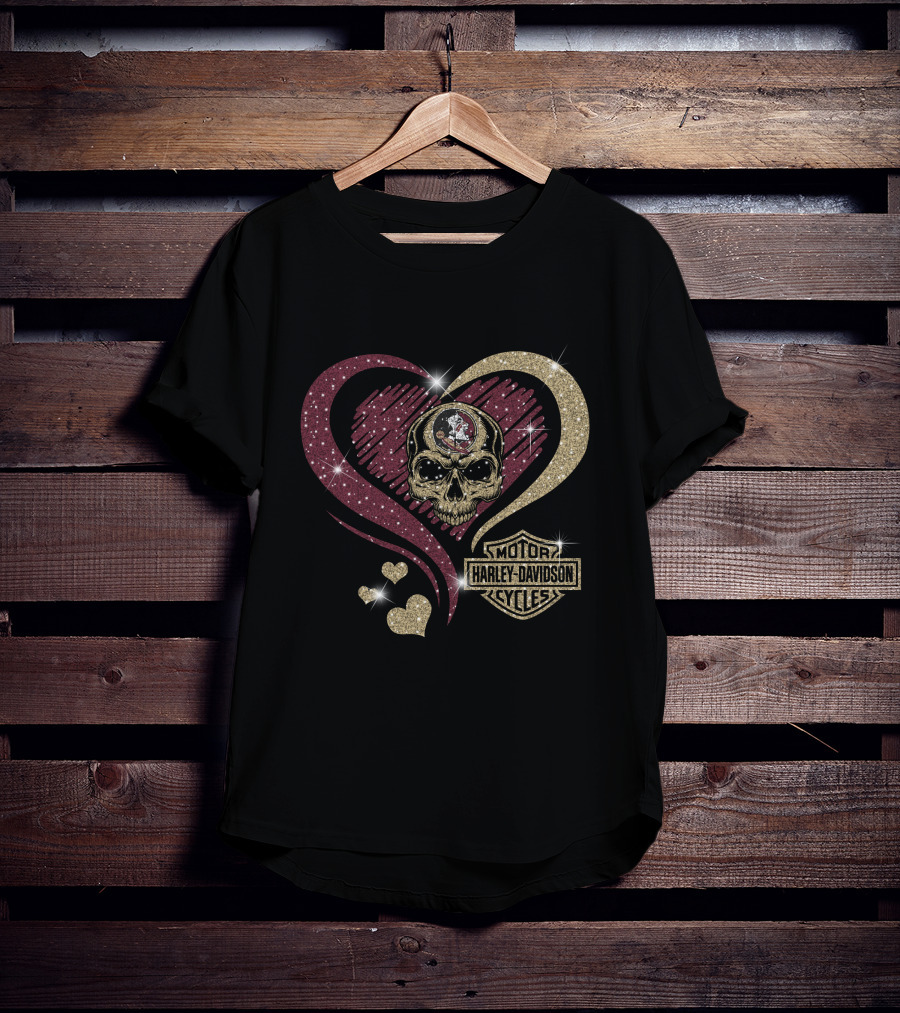 Florida State Seminoles Harley Davidson Heart Skull Motif T-Shirt
