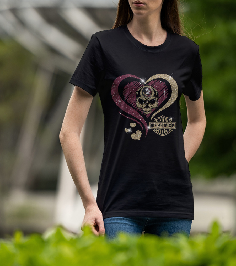 Florida State Seminoles Harley Davidson Heart Skull Motif T-Shirt