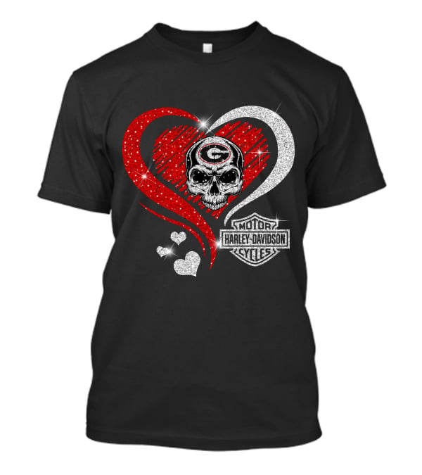 Georgia Bulldogs Harley Davidson Skull Heart T-Shirt